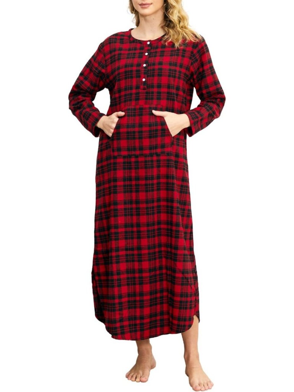 Cozy Long Cotton Flannel Nightgown for Women with Pocket - Perfect Sleepwear